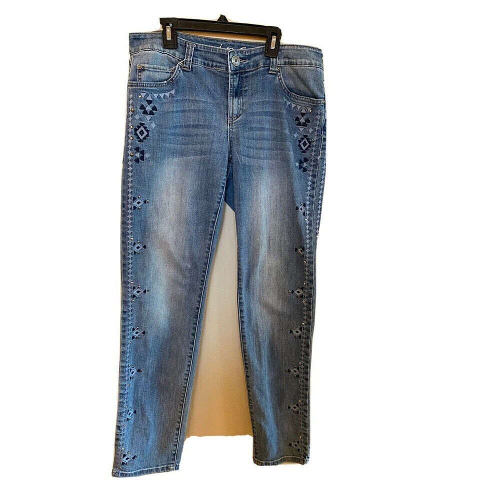 INC Denim Jeans With Graphic Going Down The Side Of The Leg. Sz.8